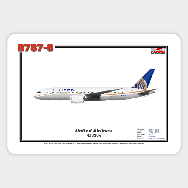 Boeing B787-8 - United Airlines (Art Print) Sticker by TheArtofFlying